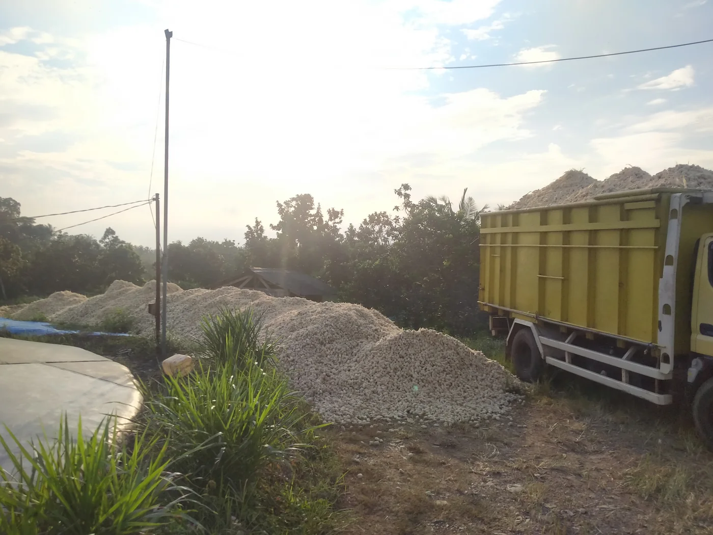 Biomass stockpile beside a collection truck